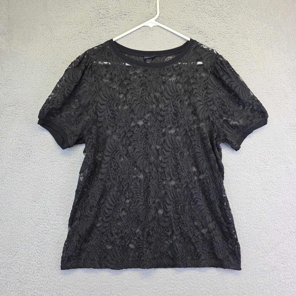 Torrid Top Womens‎ Plus Size 1X Black Floral Lace Semi Sheer Whimsigoth Stretch